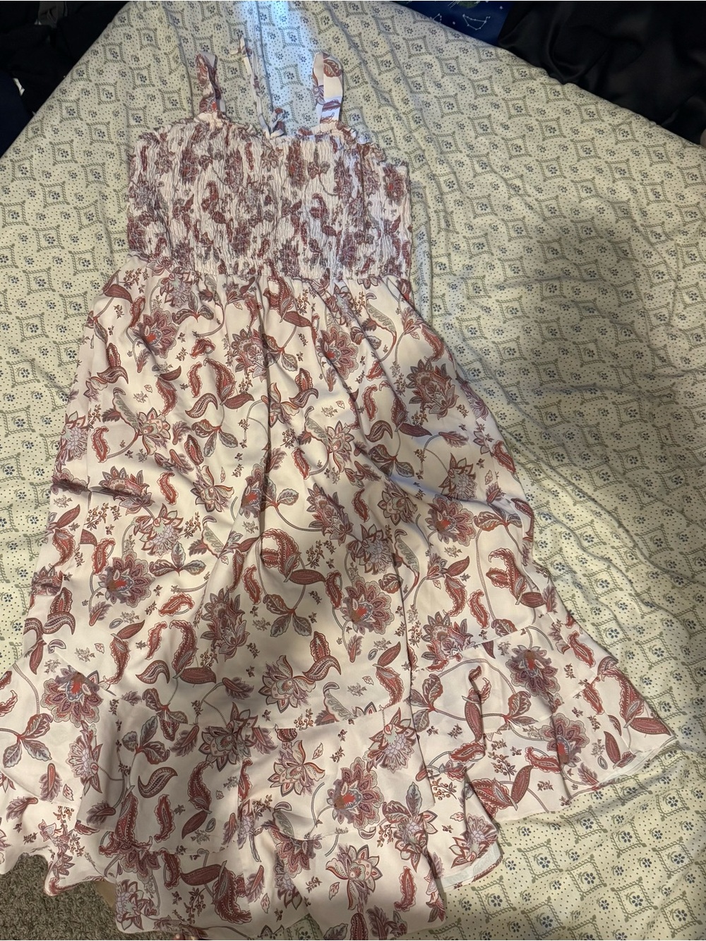 Smocked Floral Sundress in Cream and Dusty Rose
